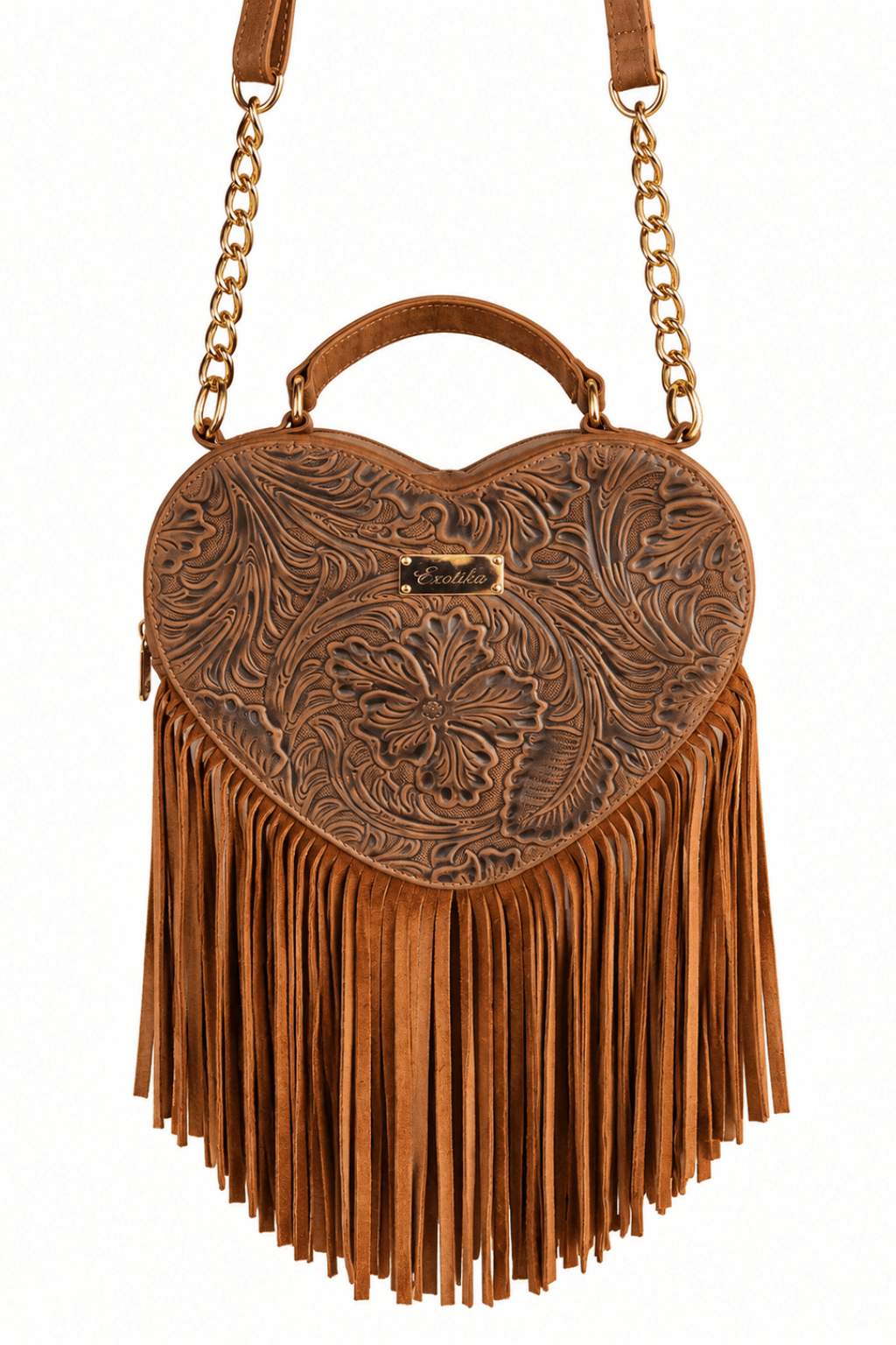 The Exotika Heart-Shaped Leather Fringe Crossbody Bag - Image 4