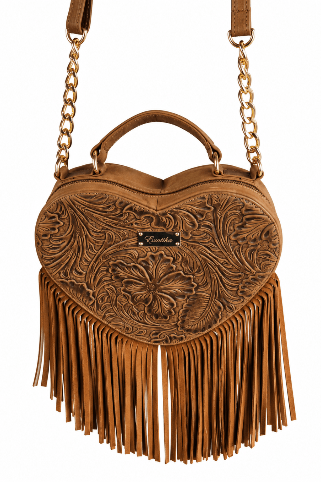 The Exotika Heart-Shaped Leather Fringe Crossbody Bag - Image 5