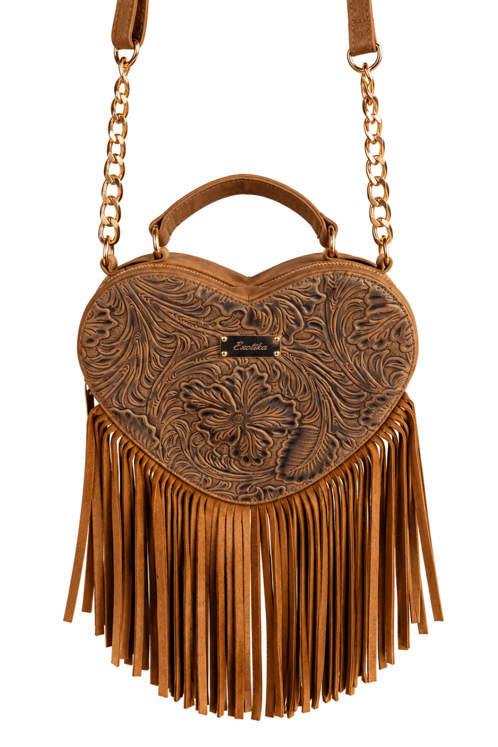 The Exotika Heart-Shaped Leather Fringe Crossbody Bag - Image 6