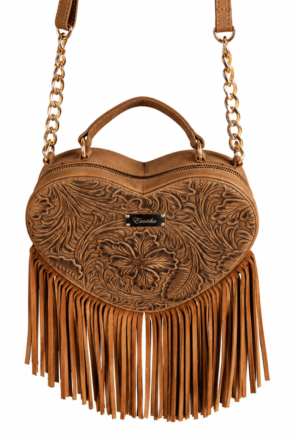 The Exotika Heart-Shaped Leather Fringe Crossbody Bag - Image 7