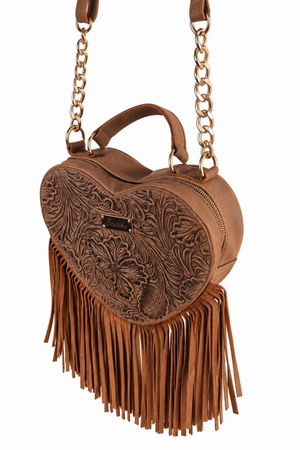 The Exotika Heart-Shaped Leather Fringe Crossbody Bag - Image 9