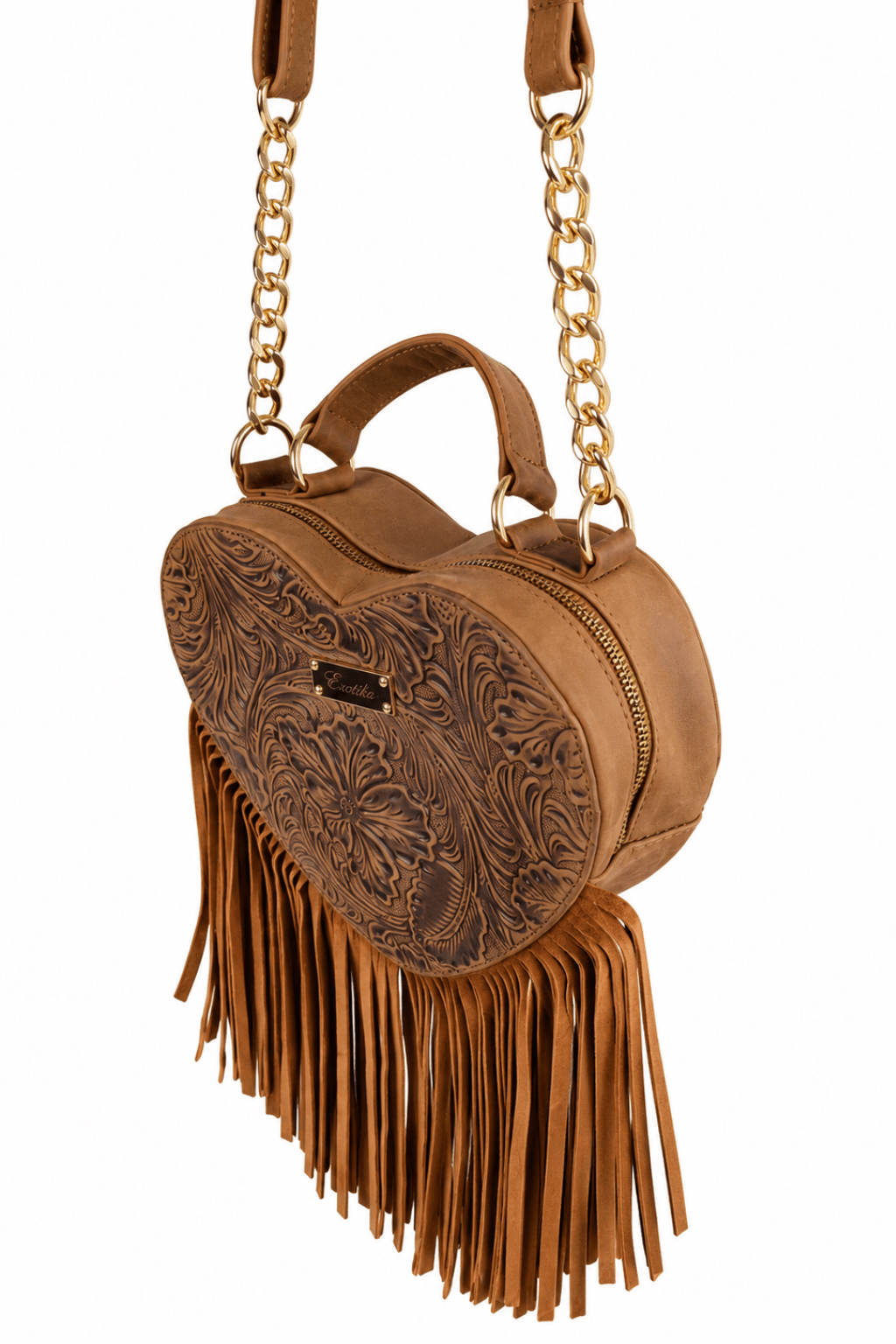 The Exotika Heart-Shaped Leather Fringe Crossbody Bag - Image 8